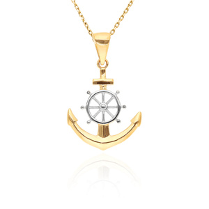 Złota zawieszka kotwica 585 gładka białe i żółte złoto