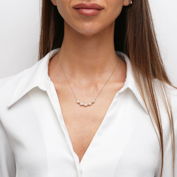 Złoty naszyjnik 585 choker z perłami naturalnymi ryż i kuleczkami 40-42 cm