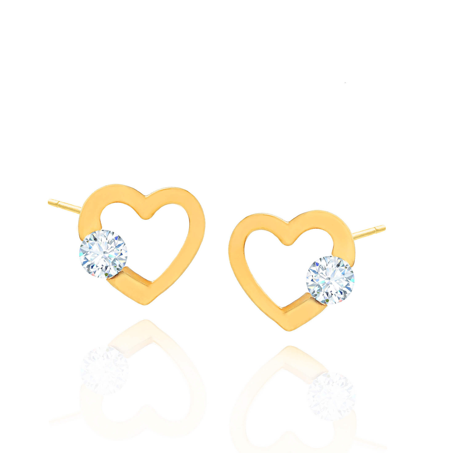Złote kolczyki serca 585 serduszka gładkie cyrkonie na sztyft