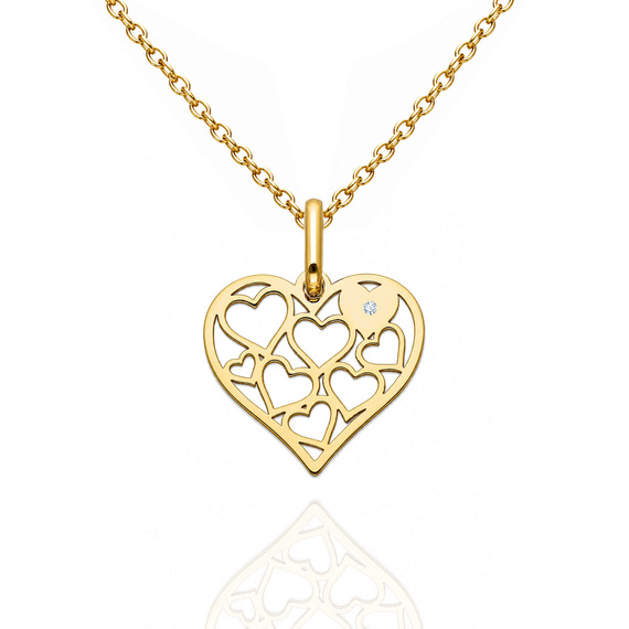 Złota zawieszka ażurowe serce z brylantem 585 serduszka diament 1,6 cm