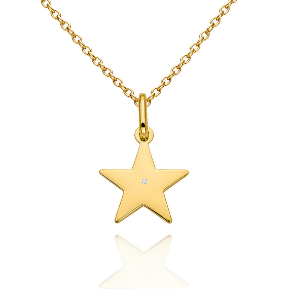 Złota zawieszka gwiazda z brylantem 585 gładka gwiazdka diament 1,5 cm