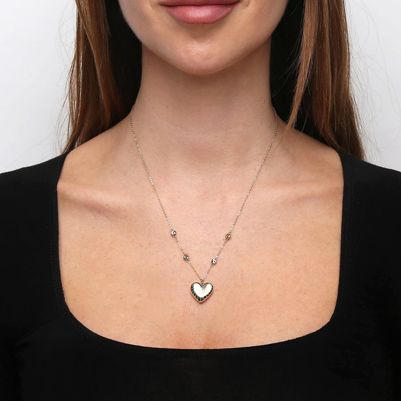 Złoty naszyjnik serce 585 serduszko nacinane fasetowane kulki kółka ankier 45 cm