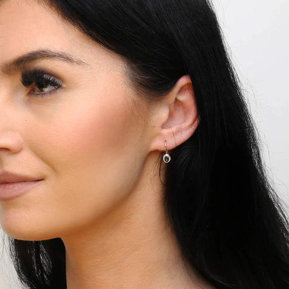 Złote kolczyki 585 owalne szafiry diamenty 0,49 ct