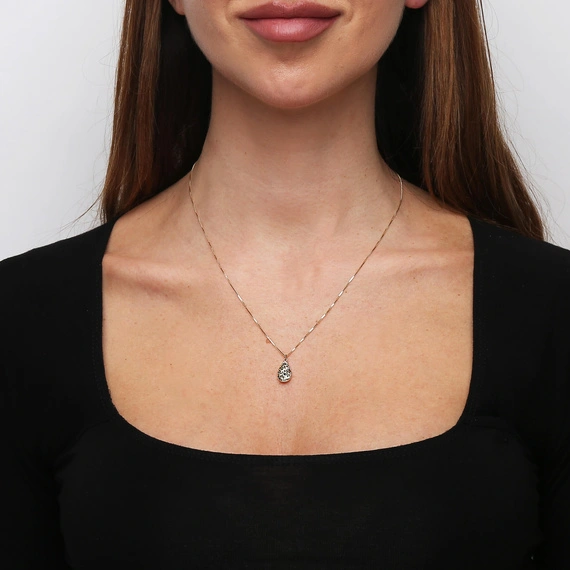 Złoty naszyjnik 585 ażurowy diamentowany kropla łezka łańcuszek kostka 40-45 cm 