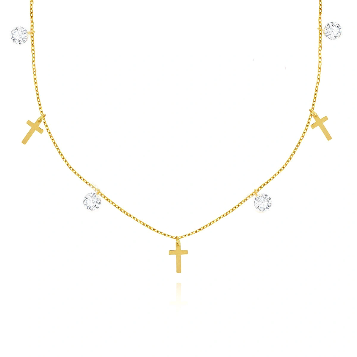 Złoty naszyjnik choker 585 krzyżyki i białe cyrkonie 36-40 cm