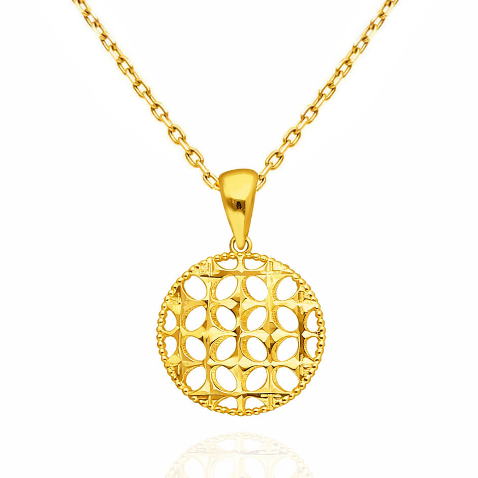 Złota zawieszka kółko 585 ażurowa okrągła diamentowana