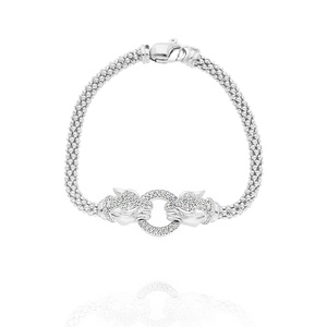 Srebrna bransoletka 925 szeroki splot tygrys gepard lampart cyrkonie