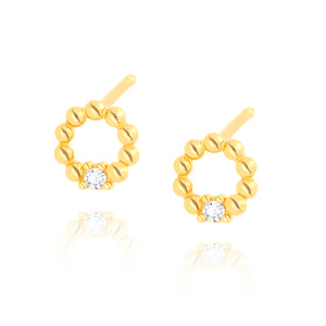 Złote kolczyki 585 małe okrągłe kuleczki z cyrkonią na sztyft