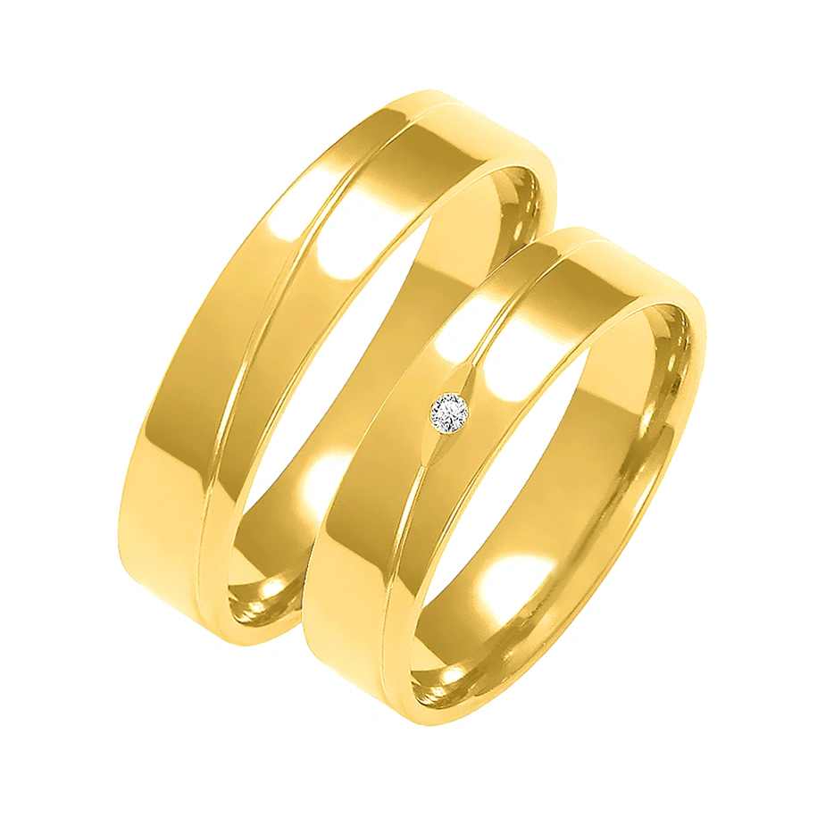 Obrączki ślubne para: złoto 585, tłoczenie, diament, 5 mm