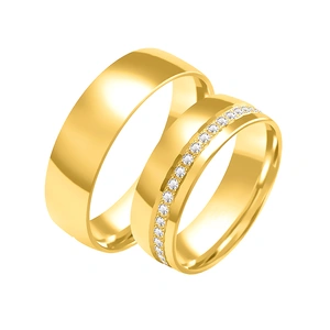 Obrączki ślubne para: złoto 585, diamenty dookoła, półokrągłe, 6 mm