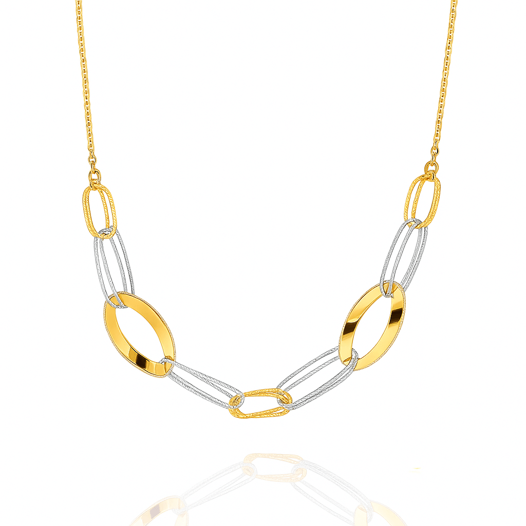 Złoty naszyjnik koła agrafki 585 białe i żółte złoto 42-45 cm