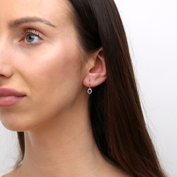 Złote kolczyki 585 owalne szafiry diamenty 0,49 ct