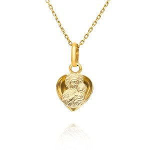 Złoty medalik serce 585 Matka Boska Częstochowska w sercu Jezus Komunia Chrzest 1,6 cm