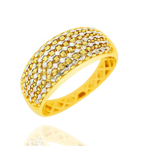 Złoty pierścionek szeroki 585 diamentowany białe i żółte złoto 