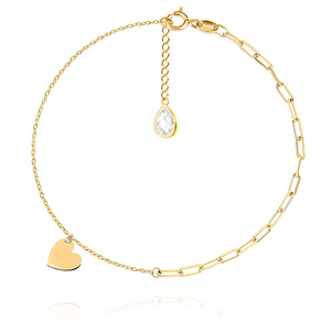 Złota bransoletka serce 585  cienki i gruby splot ankier z cyrkonią przy zapięciu