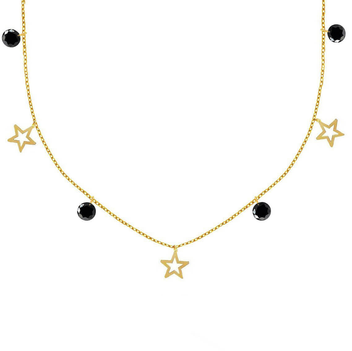 Złoty naszyjnik choker z gwiazdami 585 gwiazdki i czarne cyrkonie 36-40 cm