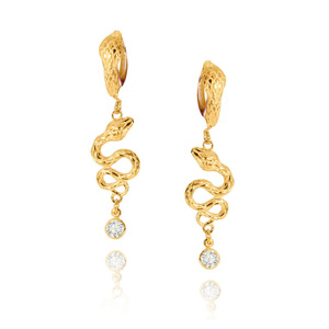 Złote kolczyki wiszące 585 węże diamentowane snake cyrkonia