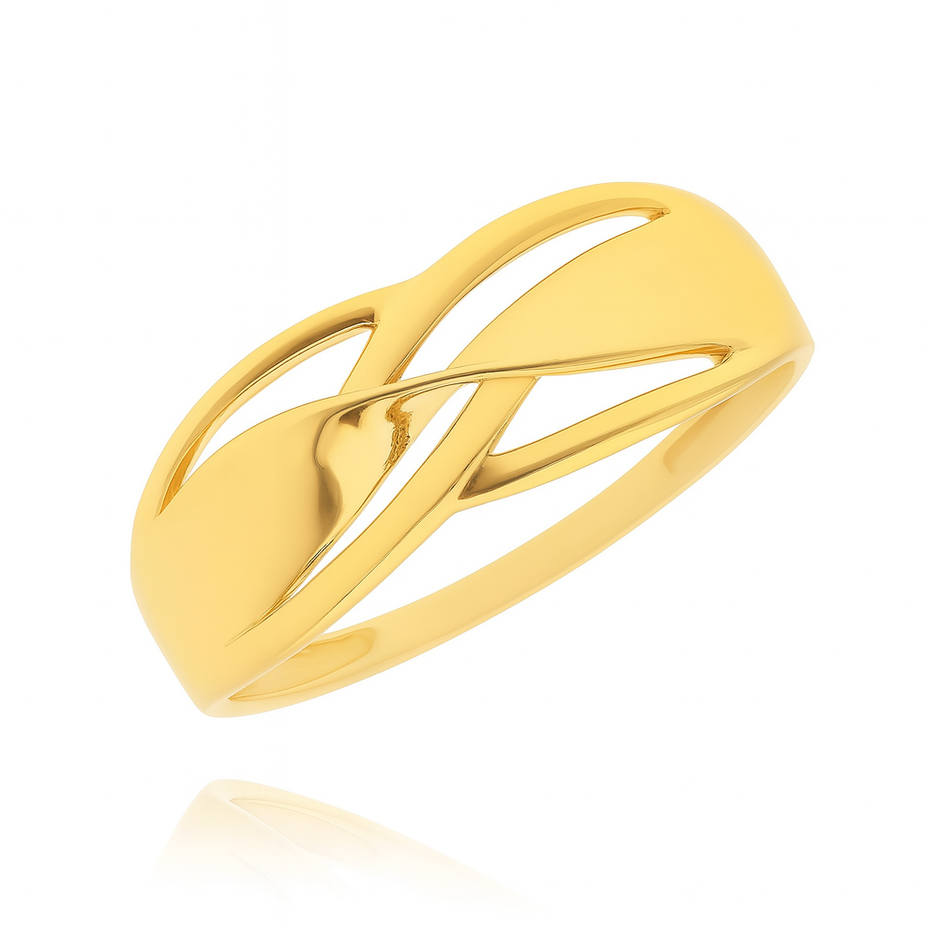 Złoty pierścionek gładki 585 nieskończoność przeplatany