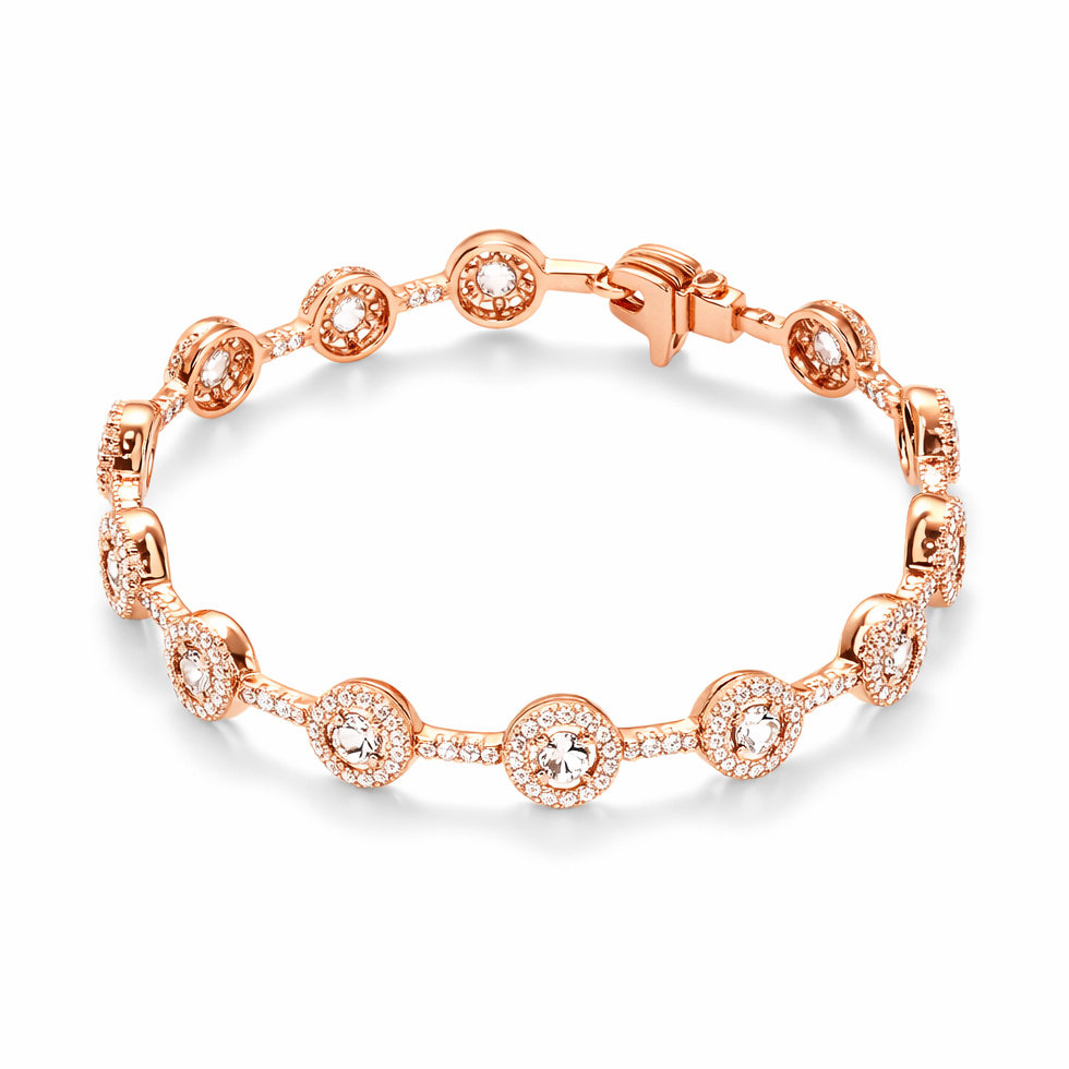 Złota bransoletka damska morganity 585 z diamentami 1,85 ct i morganitami 4,05 ct różowe złoto 18 cm