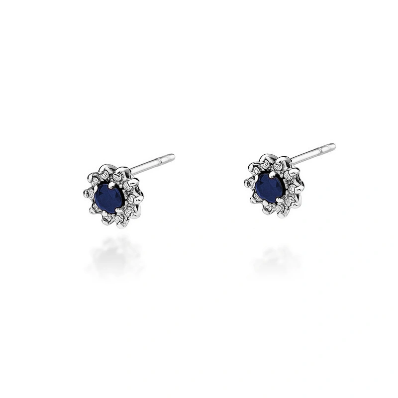 Złote kolczyki 585 okrągłe szafiry diamenty 0,48 ct