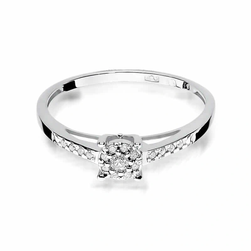 Złoty pierścionek zaręczynowy z diamentami 0,12 ct białe złoto