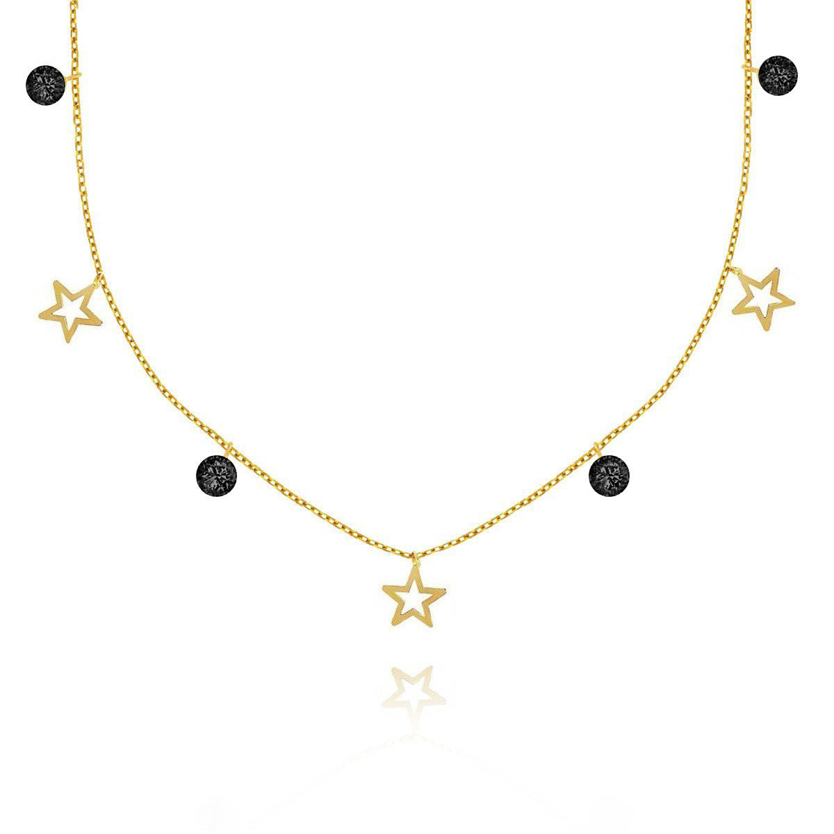 Złoty naszyjnik choker 585 gwiazdki i czarne cyrkonie 36-40 cm