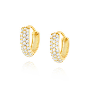 Kolczyki małe koła złote 585 malutkie z cyrkoniami na zatrzask 10 mm grubość 2 mm