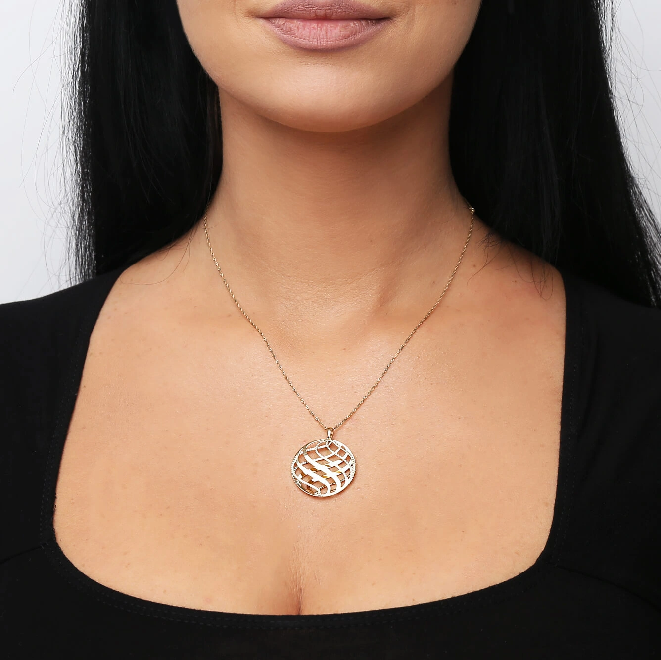 Złota zawieszka kółko 585 ażurowa okrągła diamentowana 3 cm