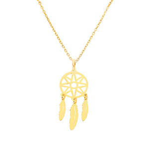 Złota zawieszka 585 łapacz snów piórka duży ażurowy 3,2 cm