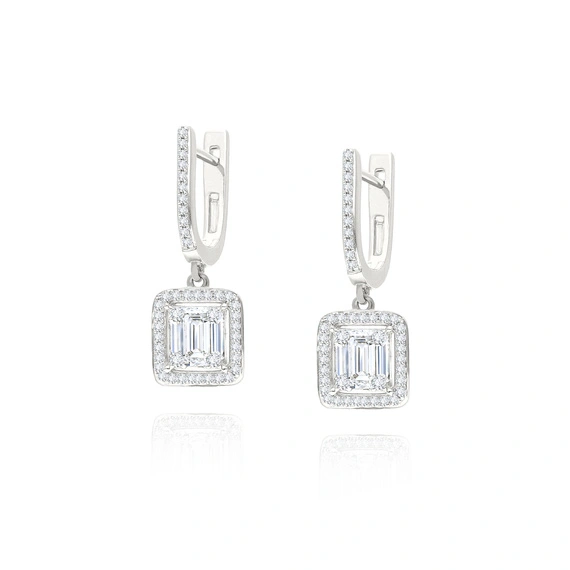 Złote kolczyki 585 wiszące diamenty bagietki 0,74 ct 