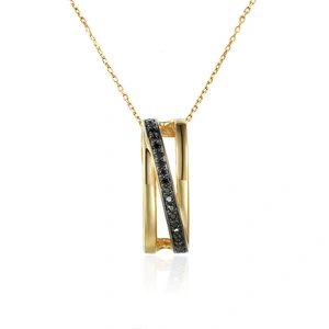 Złota zawieszka podłużna 585 z czarnymi diamentami 0,08 ct