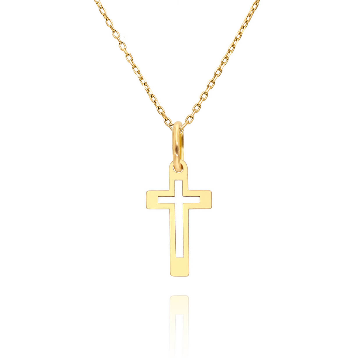 Złota zawieszka krzyżyk 585 gładki ażurowy mały 2 cm Komunia Bierzmowanie