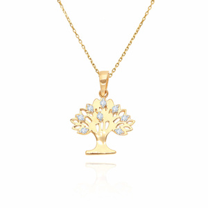 Złota zawieszka ażurowa 585 drzewko szczęścia z cyrkoniami