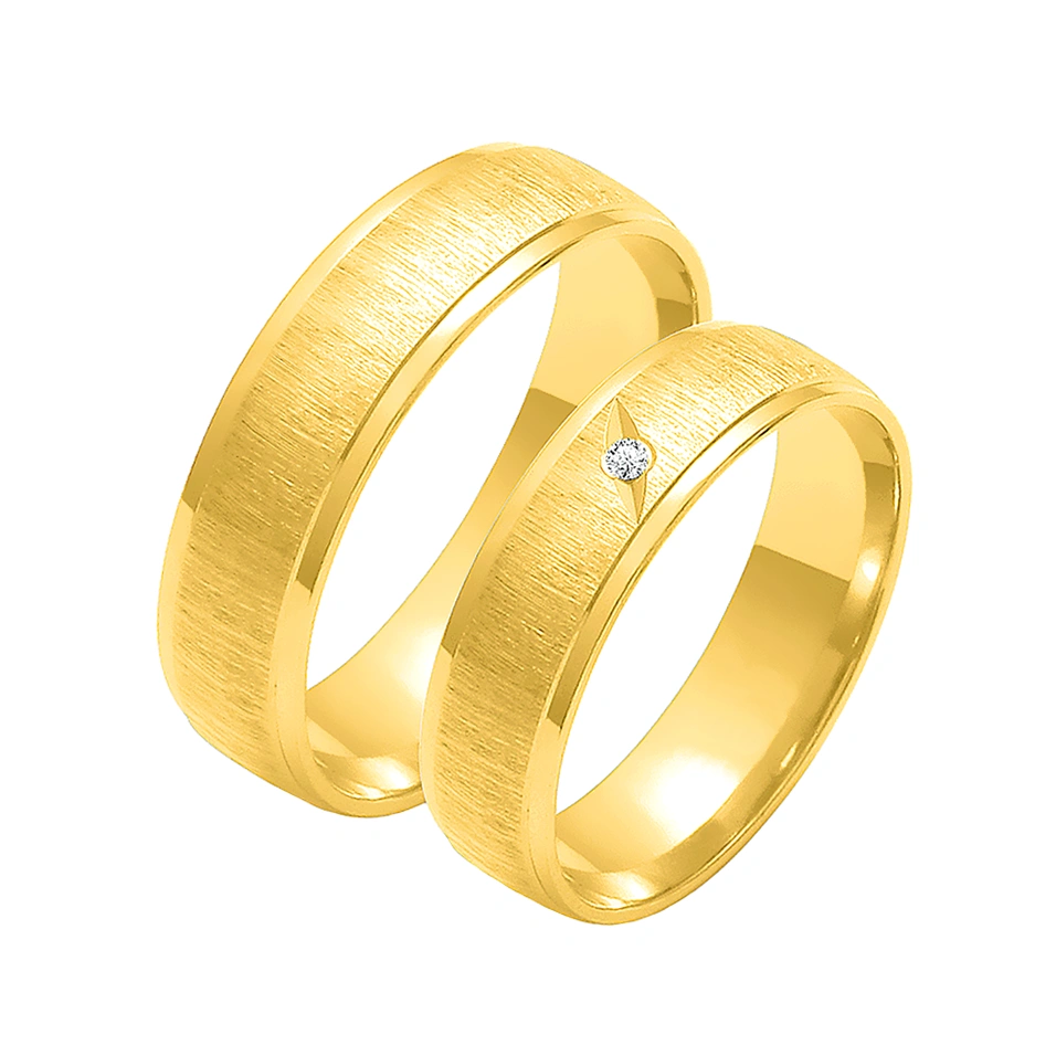 Obrączki ślubne para: złoto 585, diament, satynowane, 5,5 mm