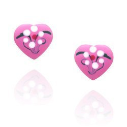 Złote kolczyki serca 585 różowe dla dziewczynki na sztyft