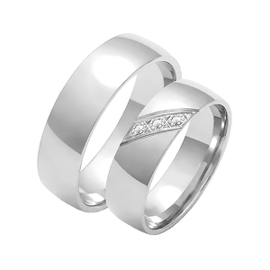 Obrączki ślubne para: białe złoto 585, diamenty, półokrągłe, 6 mm