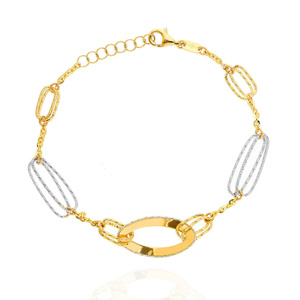 Złota bransoletka damska koła agrafki 585 białe i żółte złoto 17-19 cm