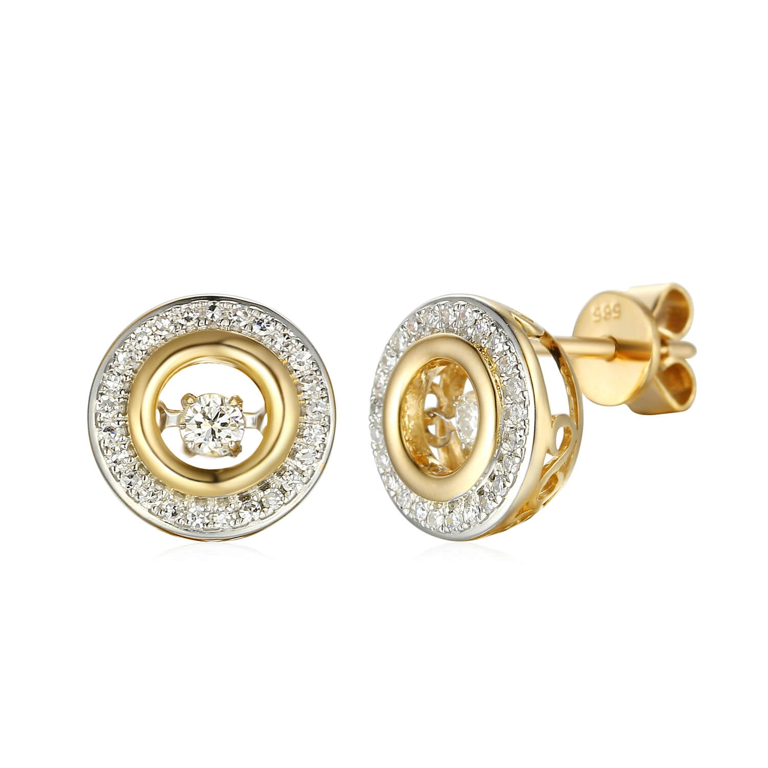 Złote kolczyki 585 kółka z diamentami sztyft 0,26 ct