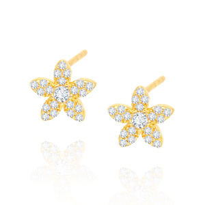 Złote kolczyki kwiatki 585 kwiaty cyrkonie na sztyft