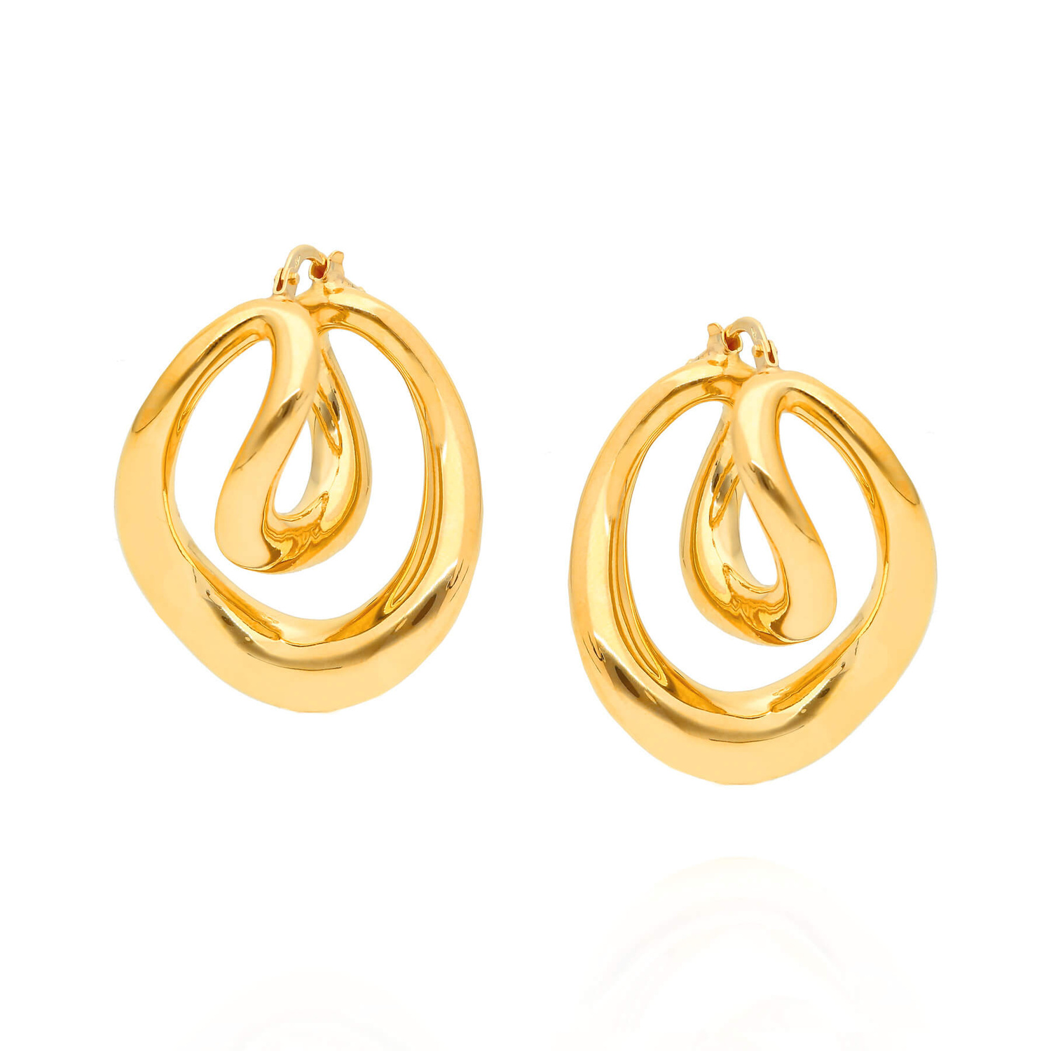 Złote kolczyki duże koła podwójne 585 skręcone gładkie na zatrzask