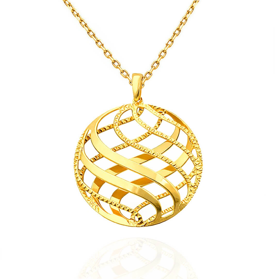 Złota zawieszka kółko 585 ażurowa okrągła diamentowana 3 cm