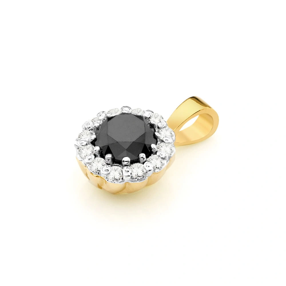 Złota zawieszka okrągła z diamentami 585 czarny brylant 0,50 ct białe diamenty 0,10 ct