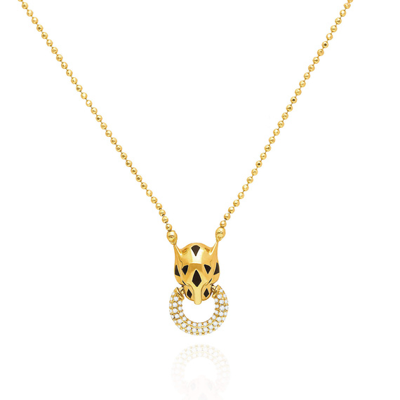 Złoty naszyjnik Tygrys 585 cyrkonie łańcuszek kuleczki 