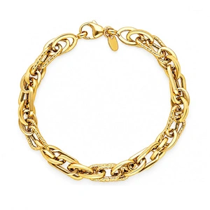 Złota bransoletka szeroka 585 gładkie i diamentowane ogniwa 7,5 mm 18 cm