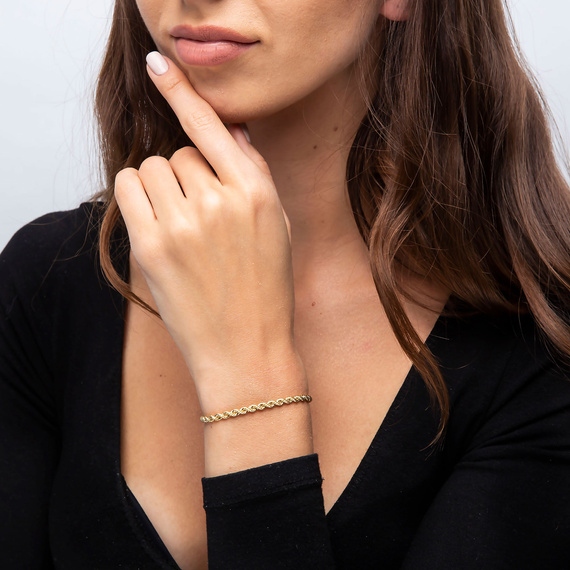 Złota bransoletka damska 585 korda 4 mm kordel diamentowana 19 cm