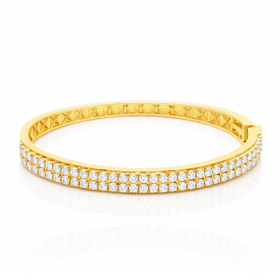 Złota bransoletka sztywna diamentowana 585 bangle gruba szeroka damska ozdobna białe i żółte złoto iluzja