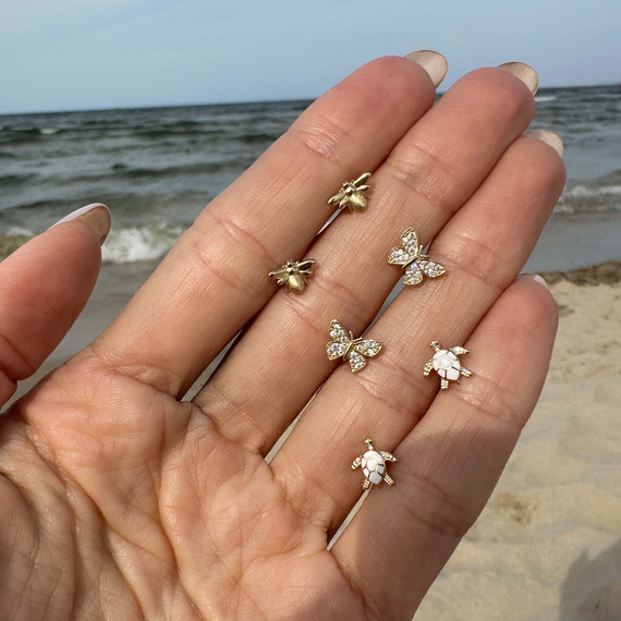 Złote kolczyki pszczółki 585 pszczoły na sztyft 