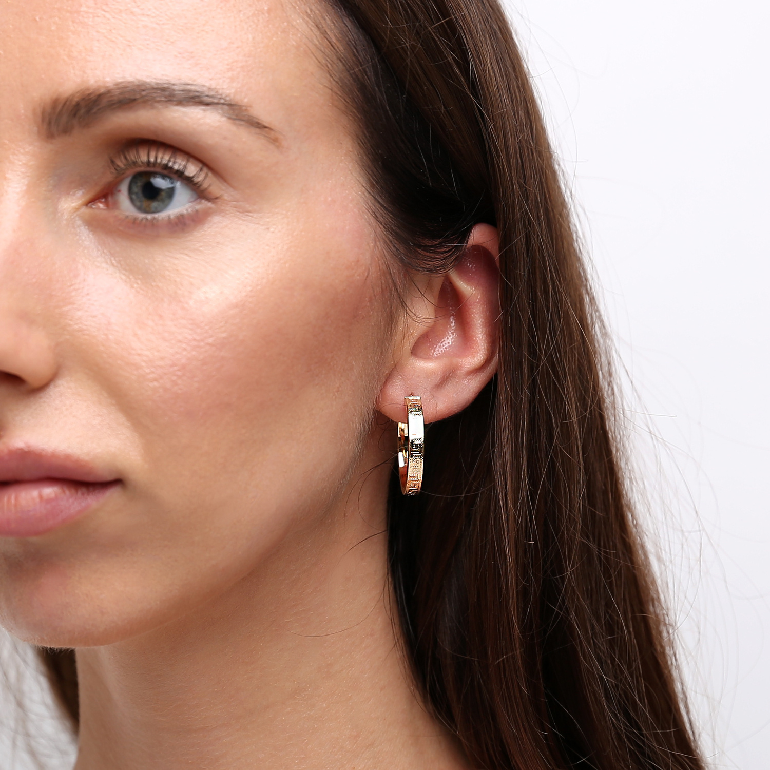 Kolczyki grube koła złote greckie 585 nacinane wzór grecki na zatrzask 2,5 cm