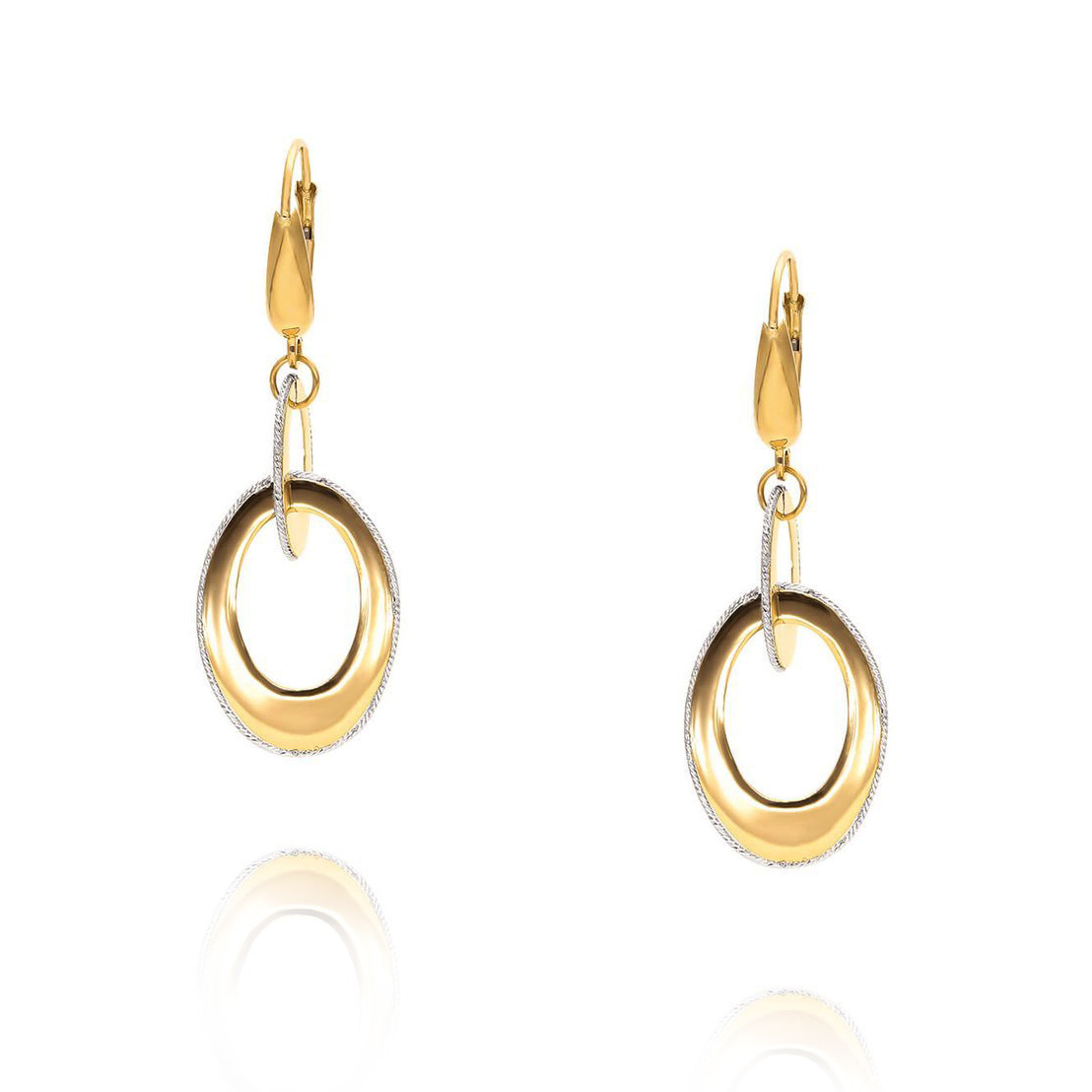 Złote wiszące kolczyki kółka 585 żółte i białe złoto diamentowane angielskie