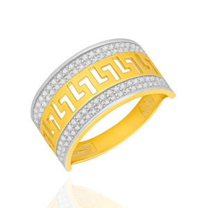 Złoty pierścionek 585 szeroki droga grecka cyrkonie